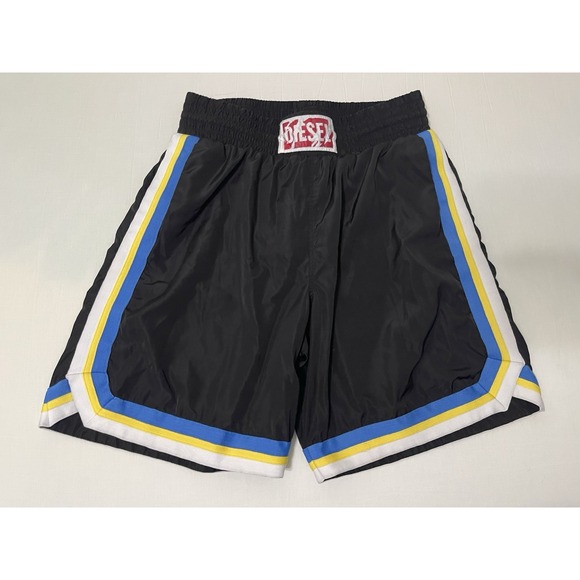 Diesel Boxing/Swim Shorts Men's Size Large Black Striped Rare Mesh‎ Lined